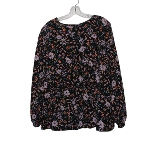 Lane Bryant Long Sleeve Elastic Cuffs Peplum Blouse Shirt Sz 22/24 Black Floral - Picture 5 of 7